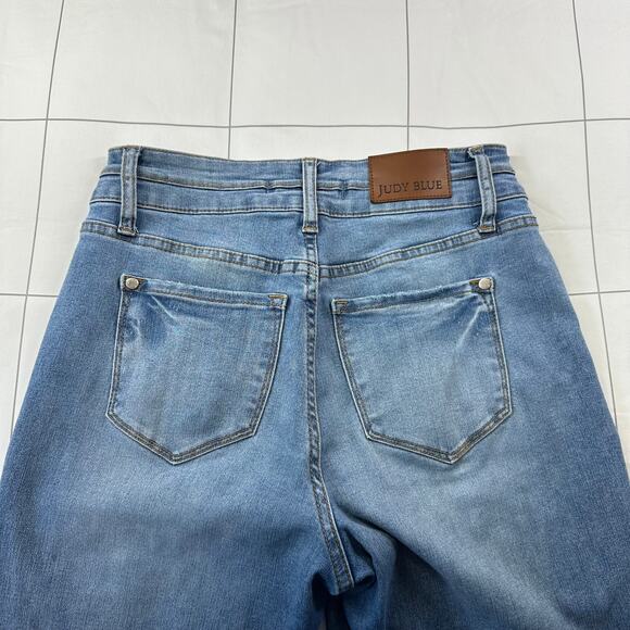 Judy Blue Jeans Cool Runnings Cropped Wide Leg Medium Wash Stretch Denim Casual - Picture 6 of 12